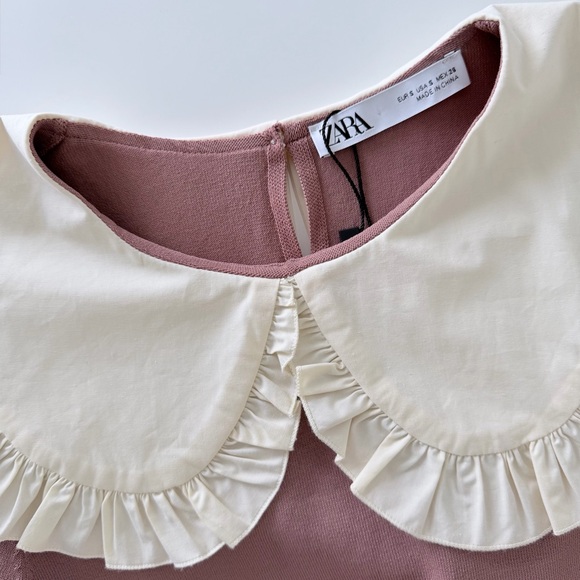 Zara Ruffled Peter Pan Collar Knit Top Blush Pink S - Picture 7 of 15